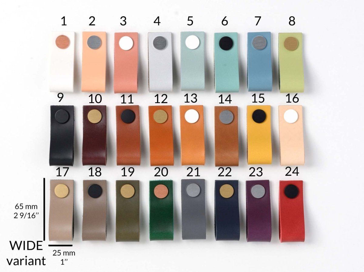 poignées de tiroir en cuir, nuancier pour toutes les couleurs