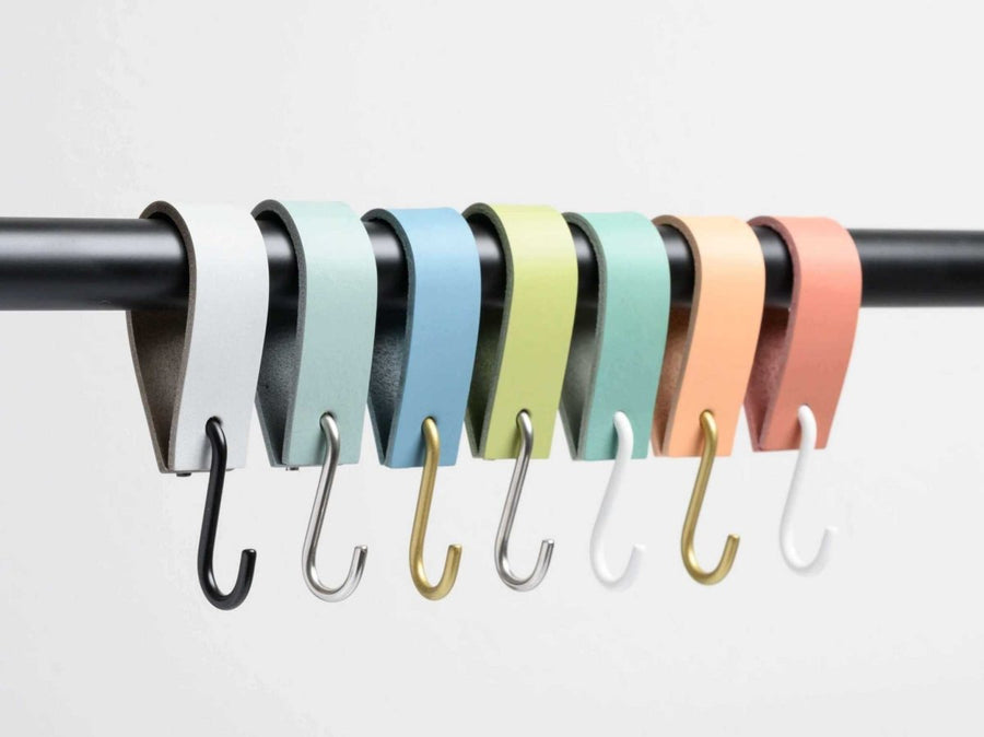 leather S hooks square ends clothes rail