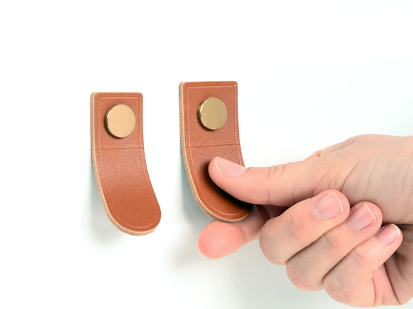cognac brown leather tab pulls for furniture