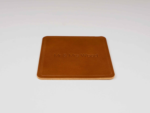 Personalized Leather Coaster, Square, Premium Italian leather
