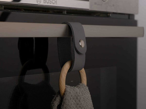 Oven Towel Holder Ring from grey leather