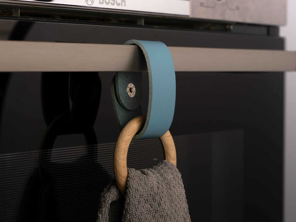 Oven Towel Holder Ring from sky blue leather