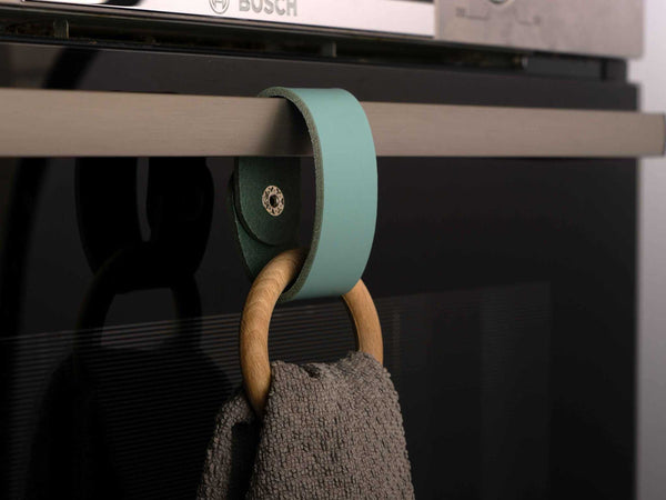 Oven Towel Holder Ring from aquamarine leather