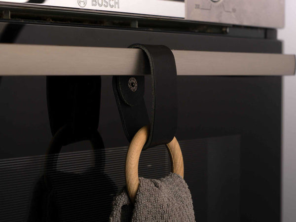 Oven Towel Holder Ring from black leather