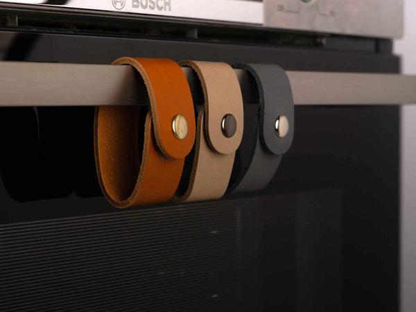 Oven Towel Holder Ring, Leather & Wood