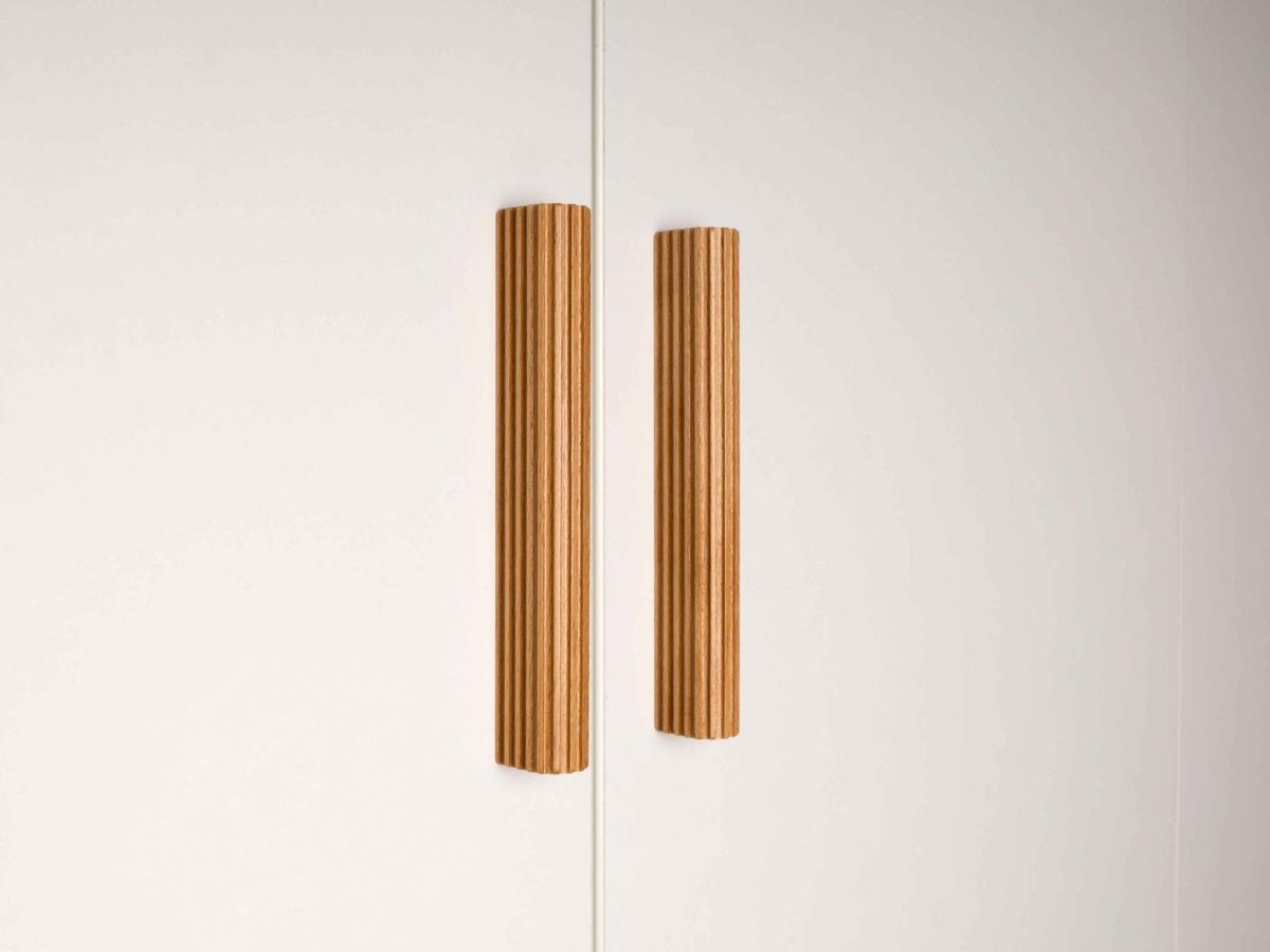 two line wood ribbed door pulls