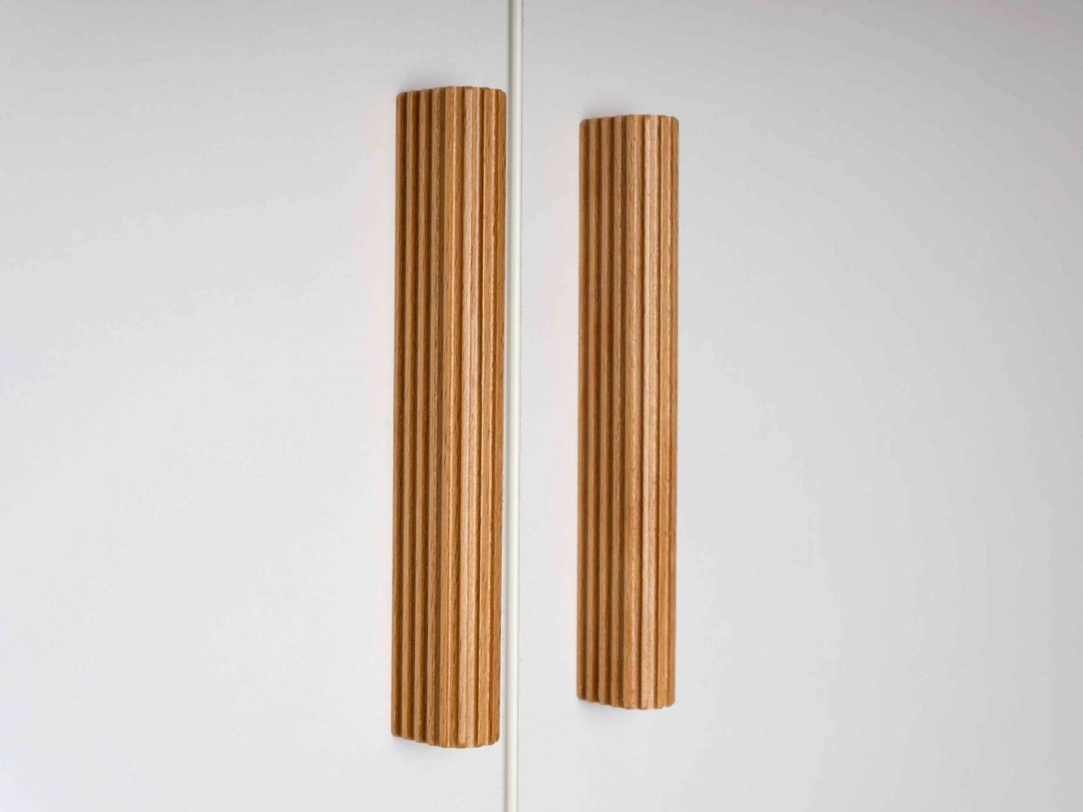 two line wood ribbed door pulls