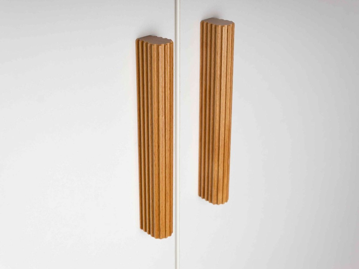 two line wood ribbed door pulls
