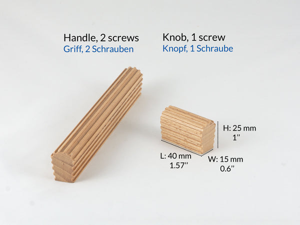 wood door knob, ribbed design