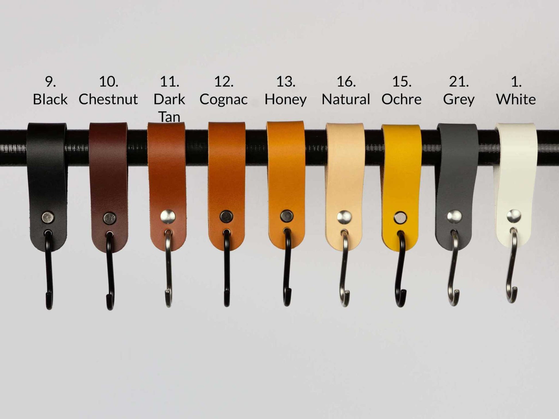 Leren S-haak, kapstokhaak, kledinghaak, jeanshaak, stanghanger