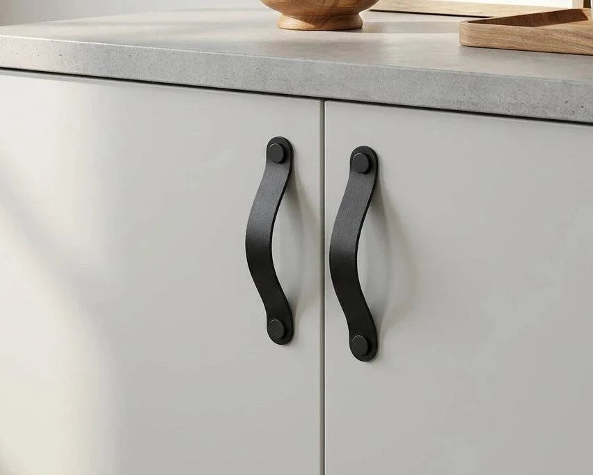 leather pull for cabinets, black, cabinet handle, rowzec design