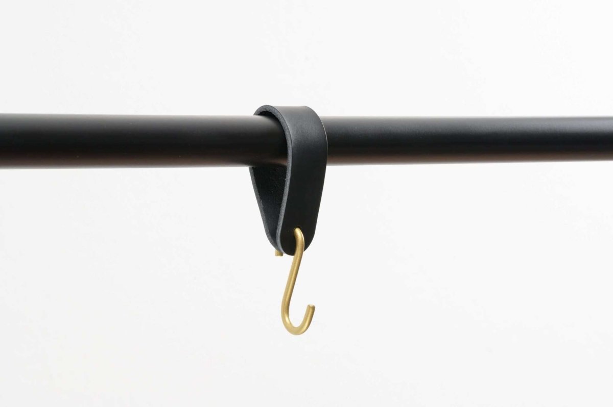 minimalist leather hook clothes rail