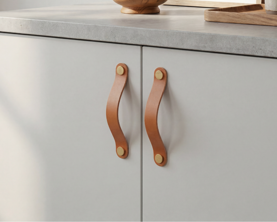 Braune Ledergriffe für Möbel, Schrankgriffe, Rowzec Design
