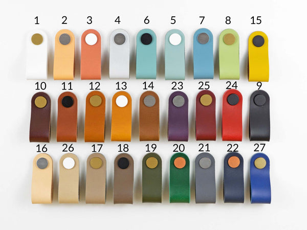 Leather drawer pulls 24 colors, premium leather