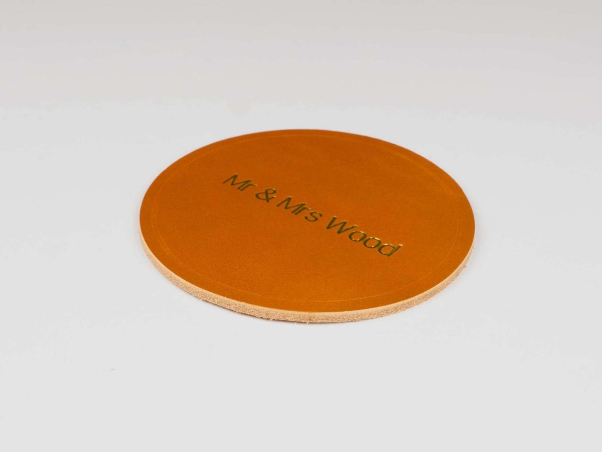gold engraving leather coaster