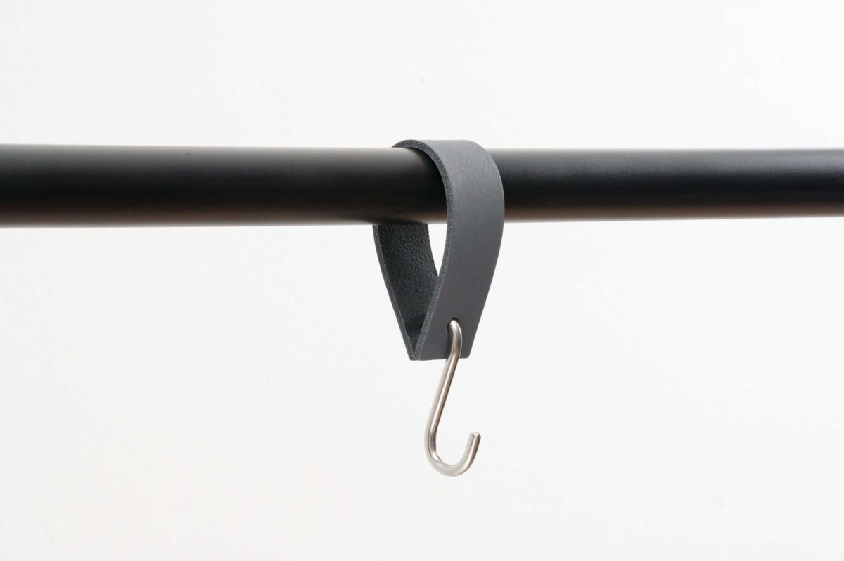 grey leather strap hook square edges wardrobe