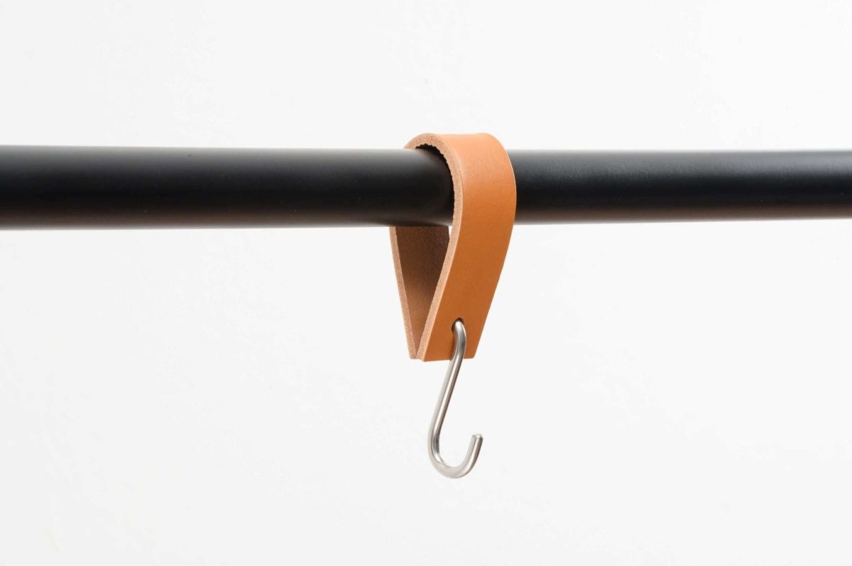 square edge leather S hook on metal rod
