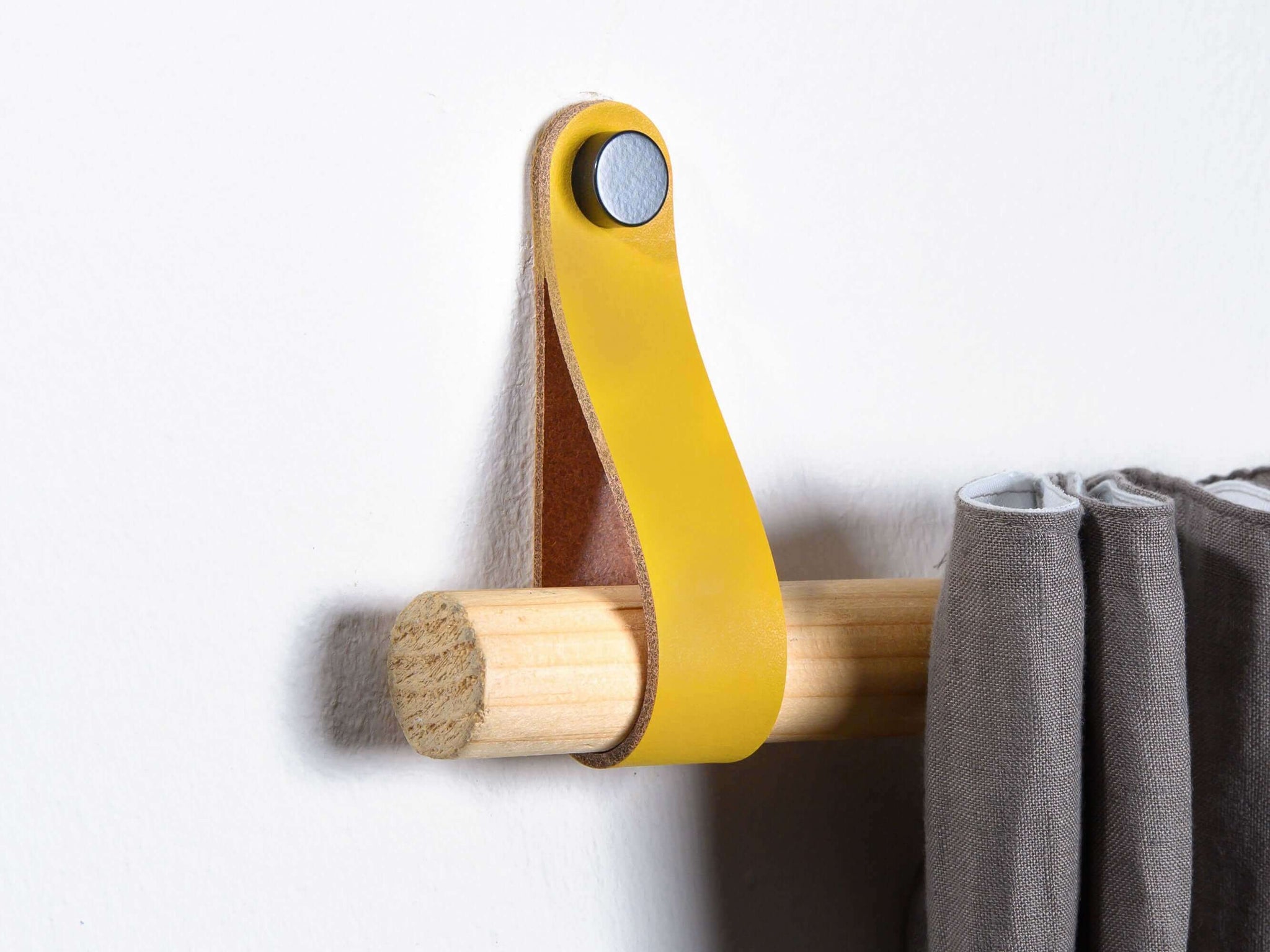 leather curtain rod holder ochre