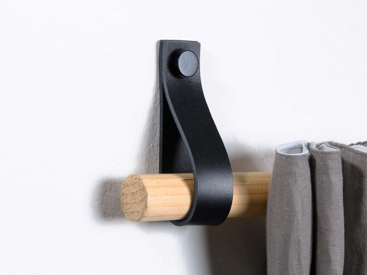 leather curtain rod holders black