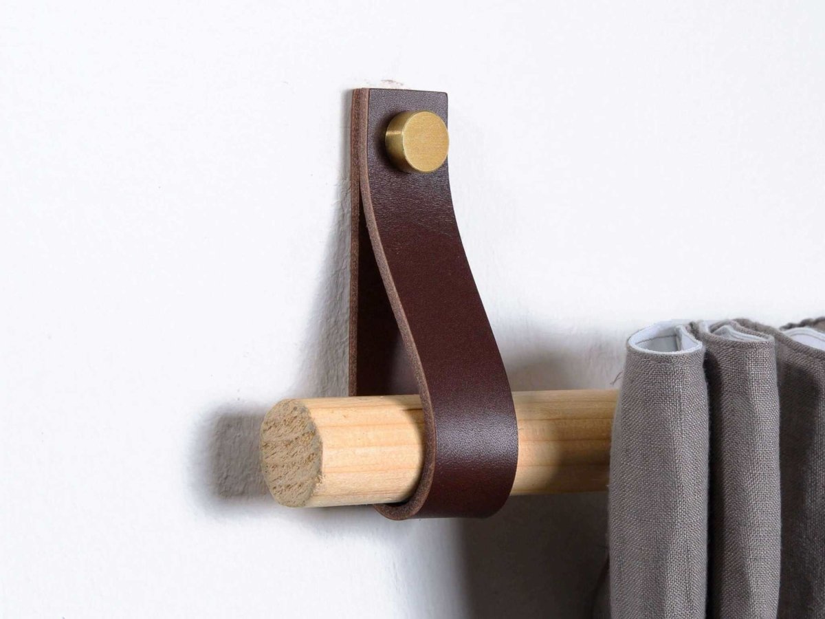 leather curtain rod holders chestnut brown
