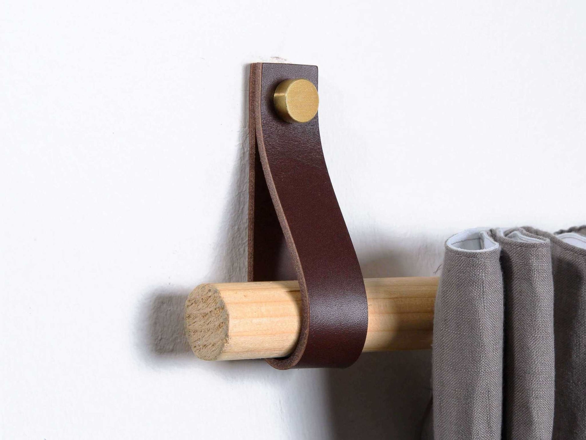 Leren gordijnroedehouders kastanjebruin