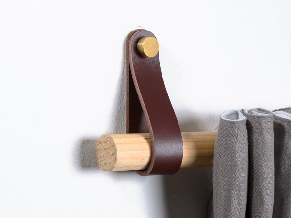 leather curtain rod holder chestnut brown
