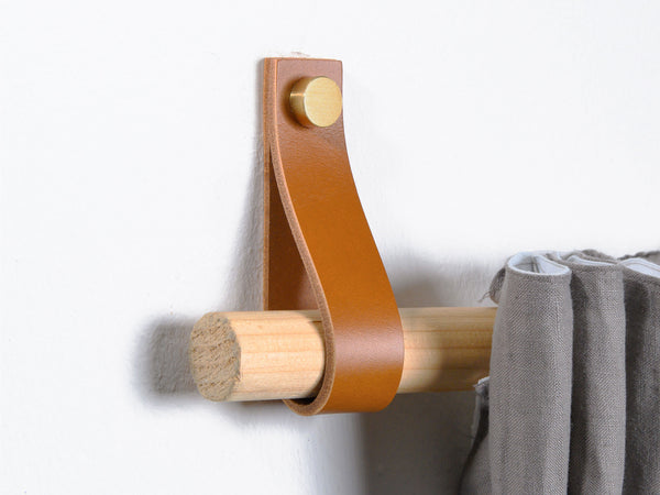 leather curtain rod holders cognac brown