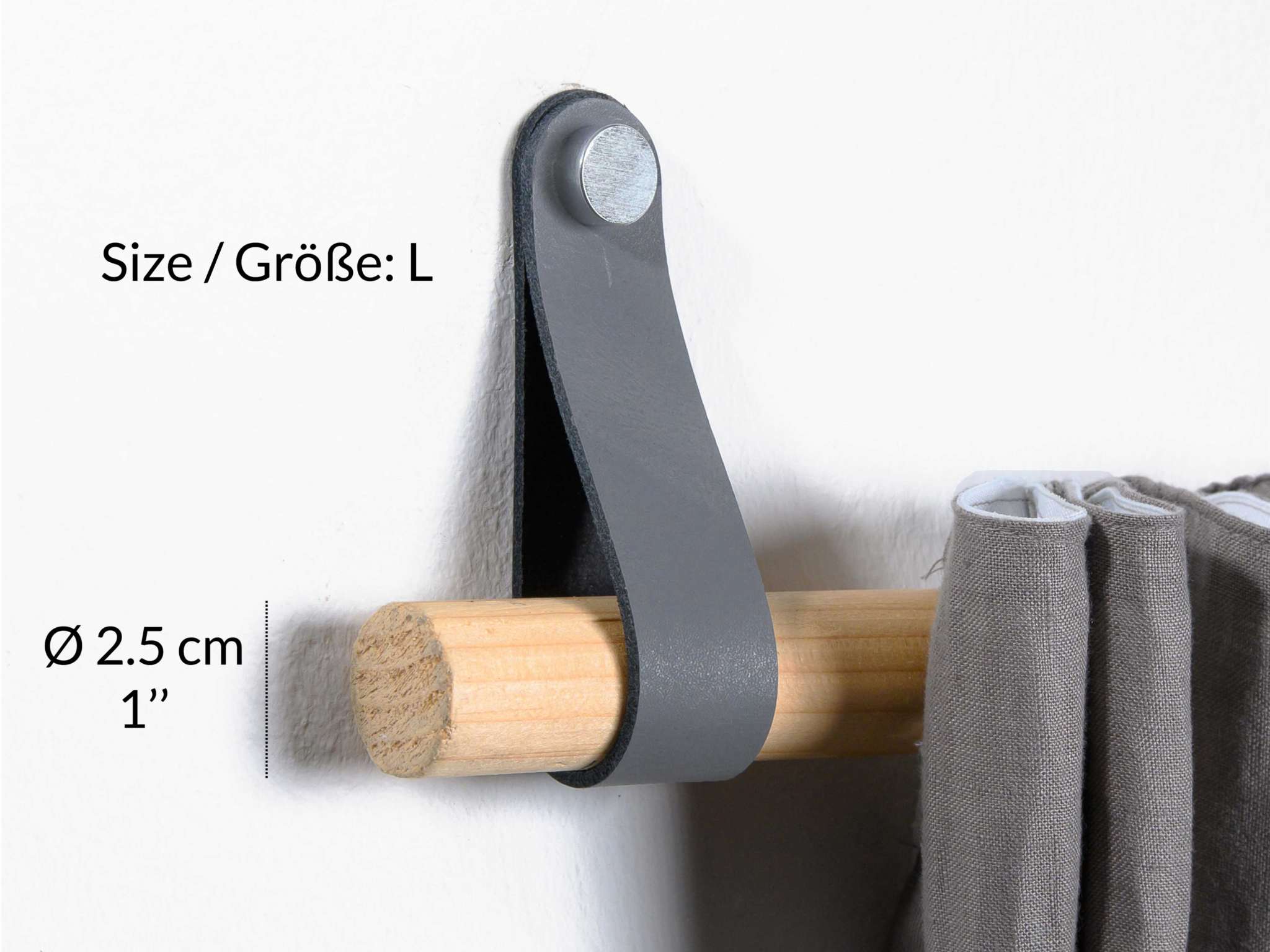 lederen gordijnroedehouder grijs