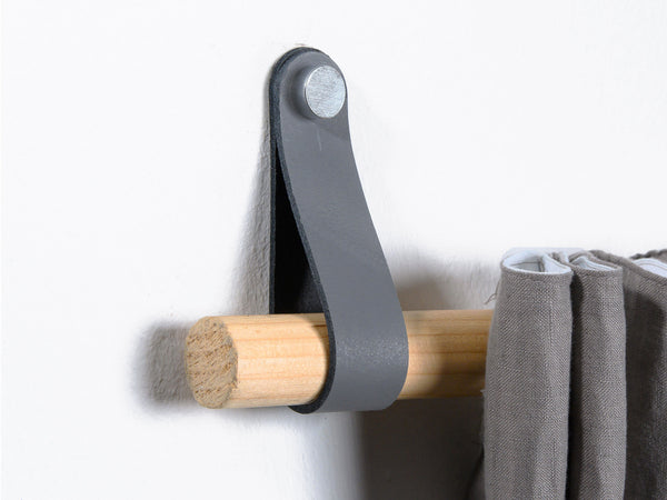 leather curtain rod holder grey