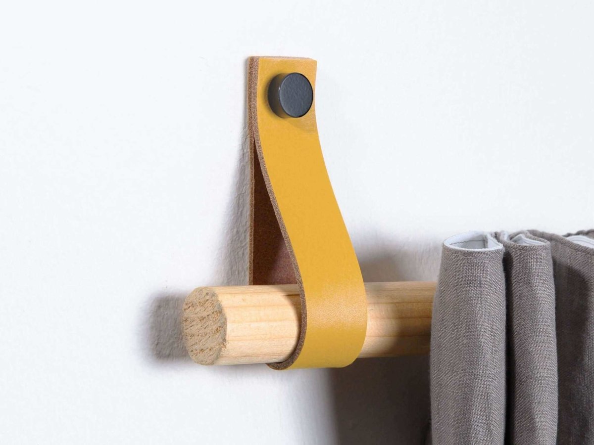 leather curtain rod holders ochre