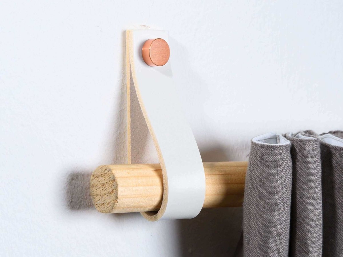 leather curtain rod holders white