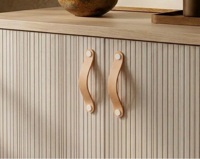 leather drawer pulls for furniture, natural beige, rowzec design