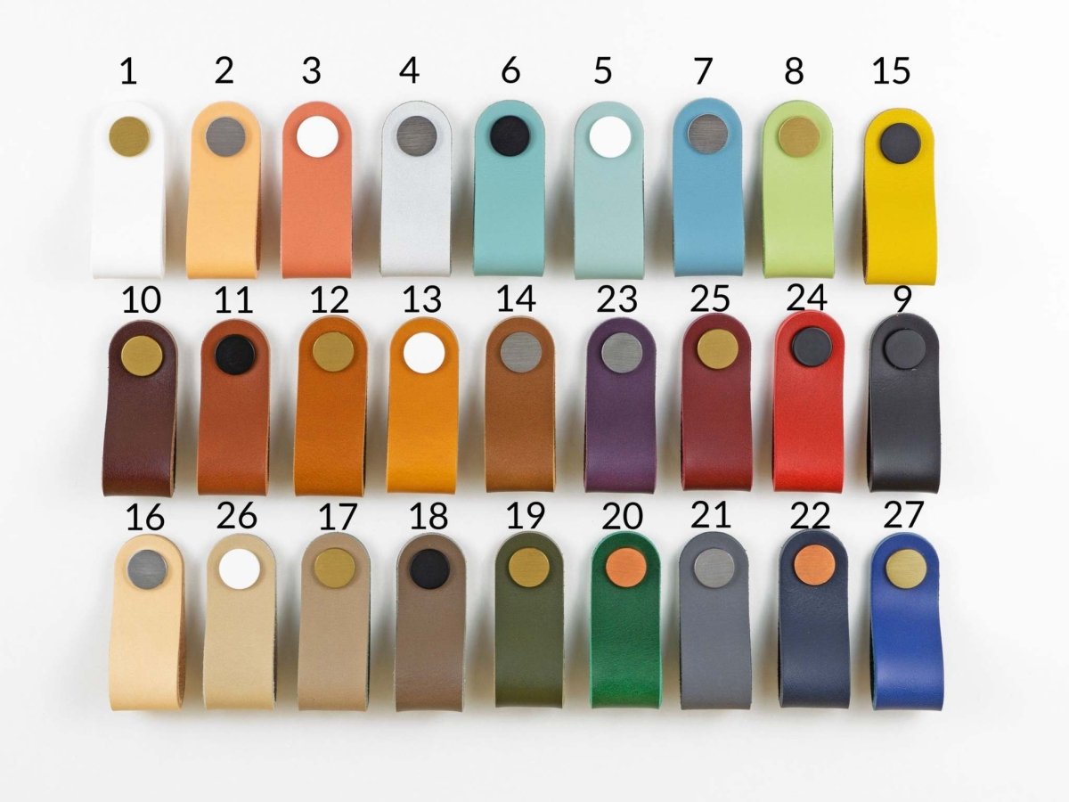 Poignées de tiroir en cuir 24 couleurs, cuir haut de gamme, 27 couleurs au total, design Rowzec
