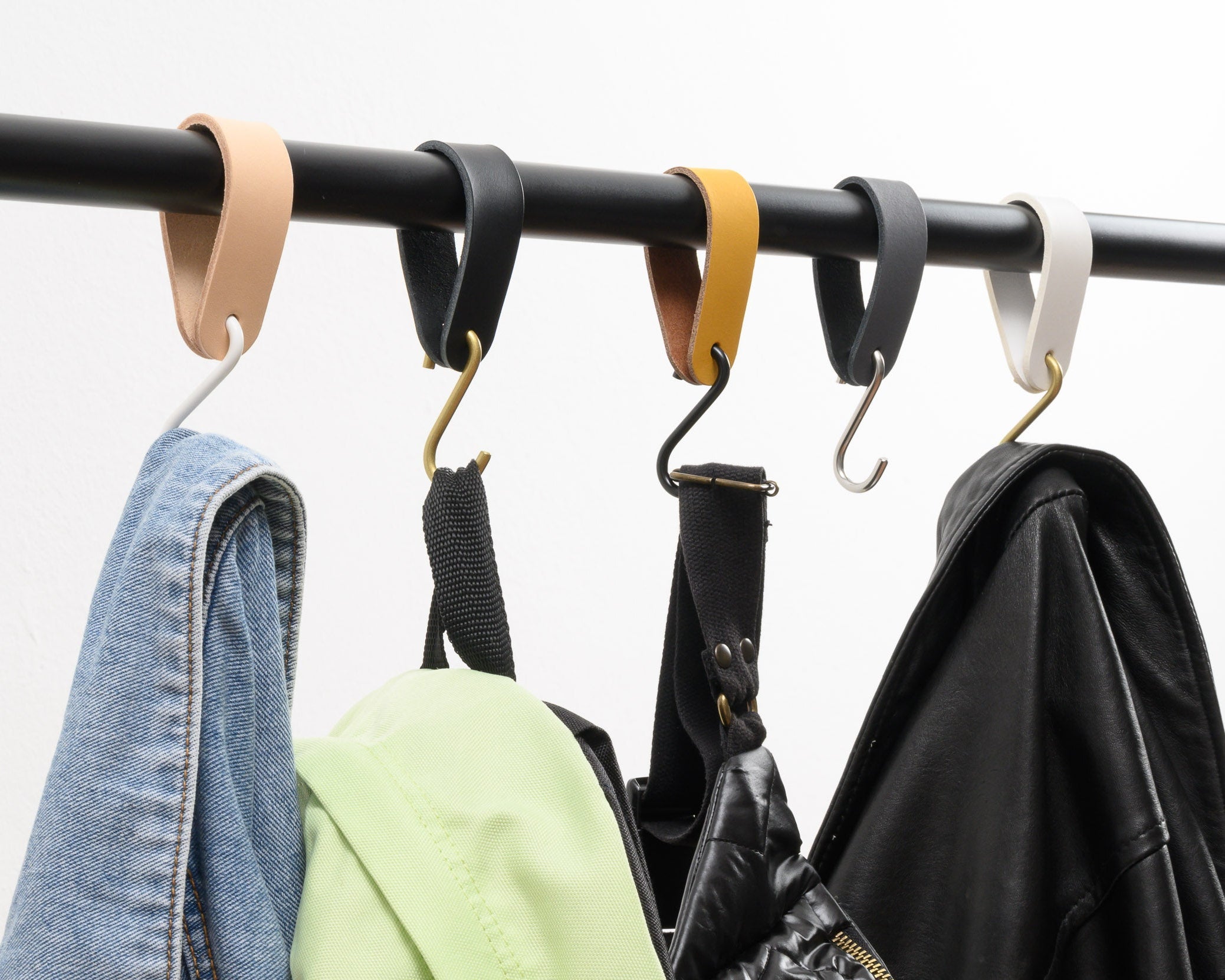 leather s hooks, coat hooks for rods and rails