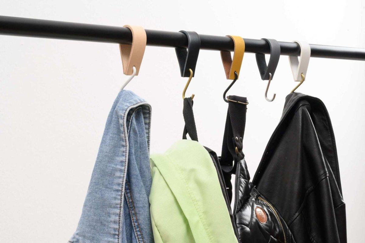 minimalist square leather hooks clothing rail