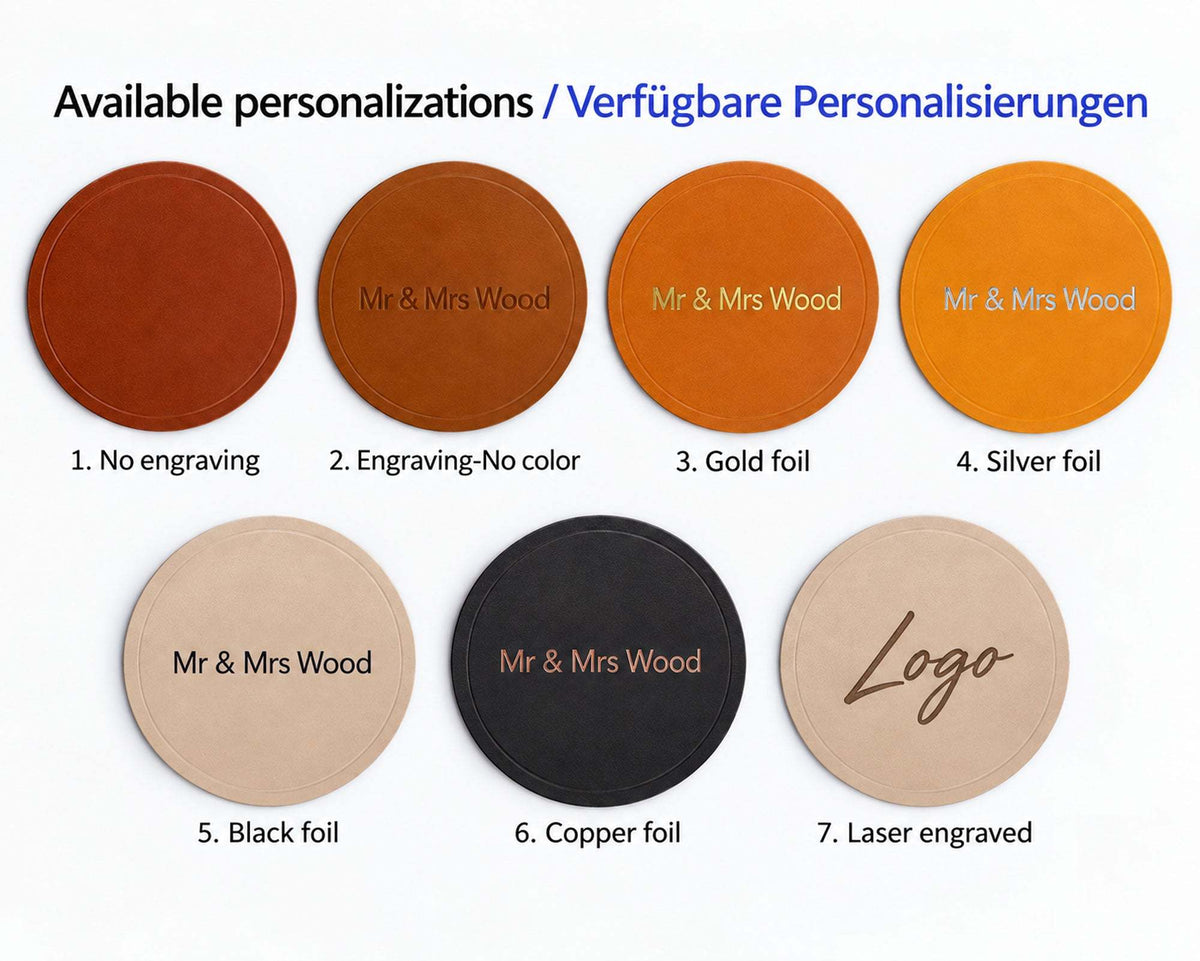 Sous-verre personnalisé en cuir, rond, idée cadeau
