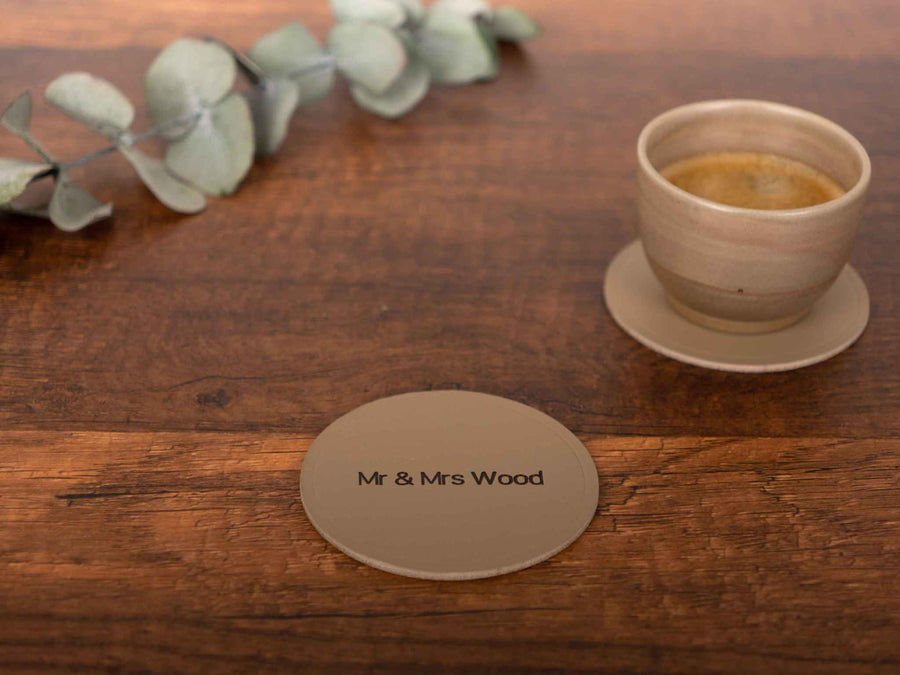 leather coaster on a table