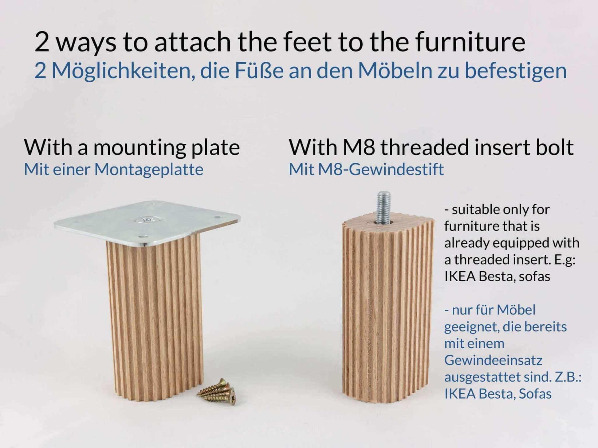 4x Houten poten voor kasten, banken, meubels, Kallax, Besta