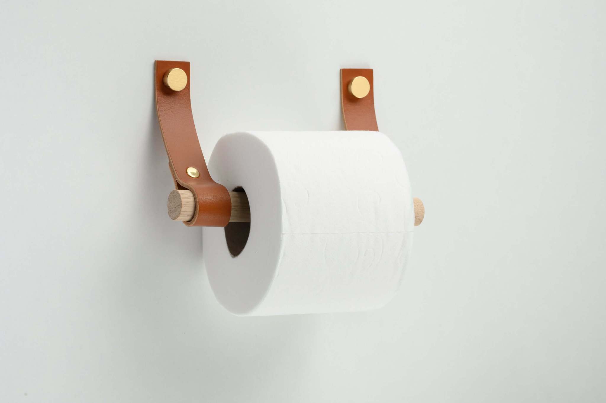 Leren toiletrolhouder cognac
