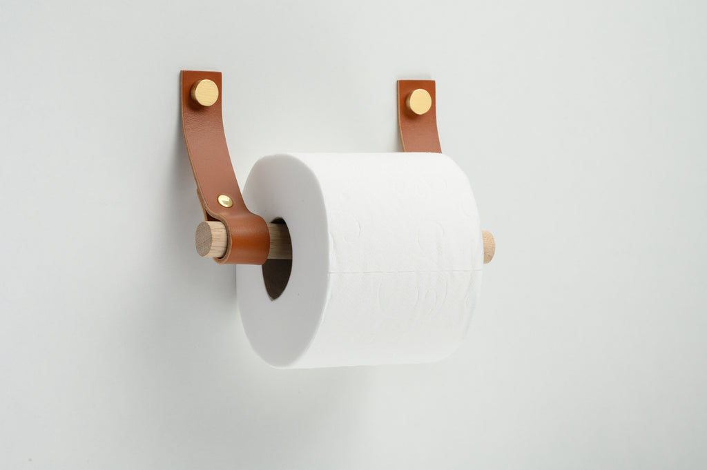 Porte-papier hygiénique en cuir et bois, bouts droits – Rowzec Design