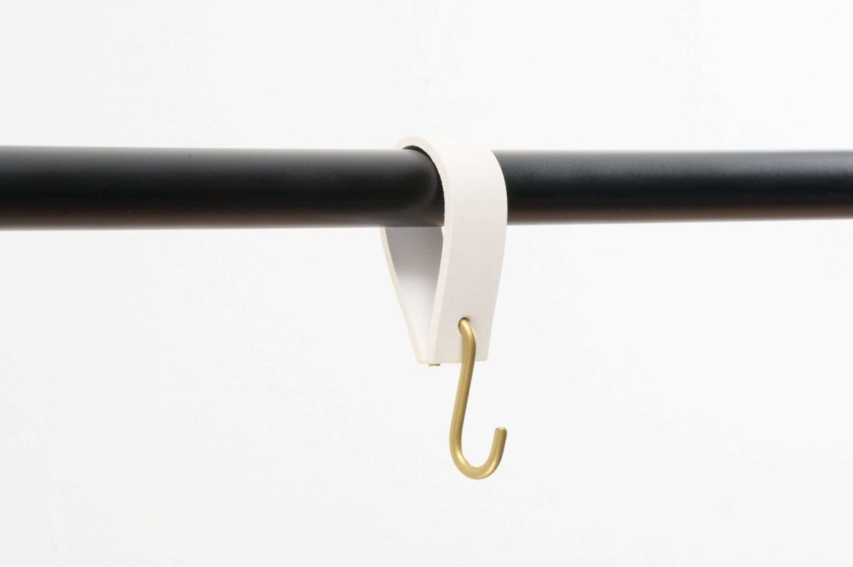 white leather strap hook square edges wardrobe