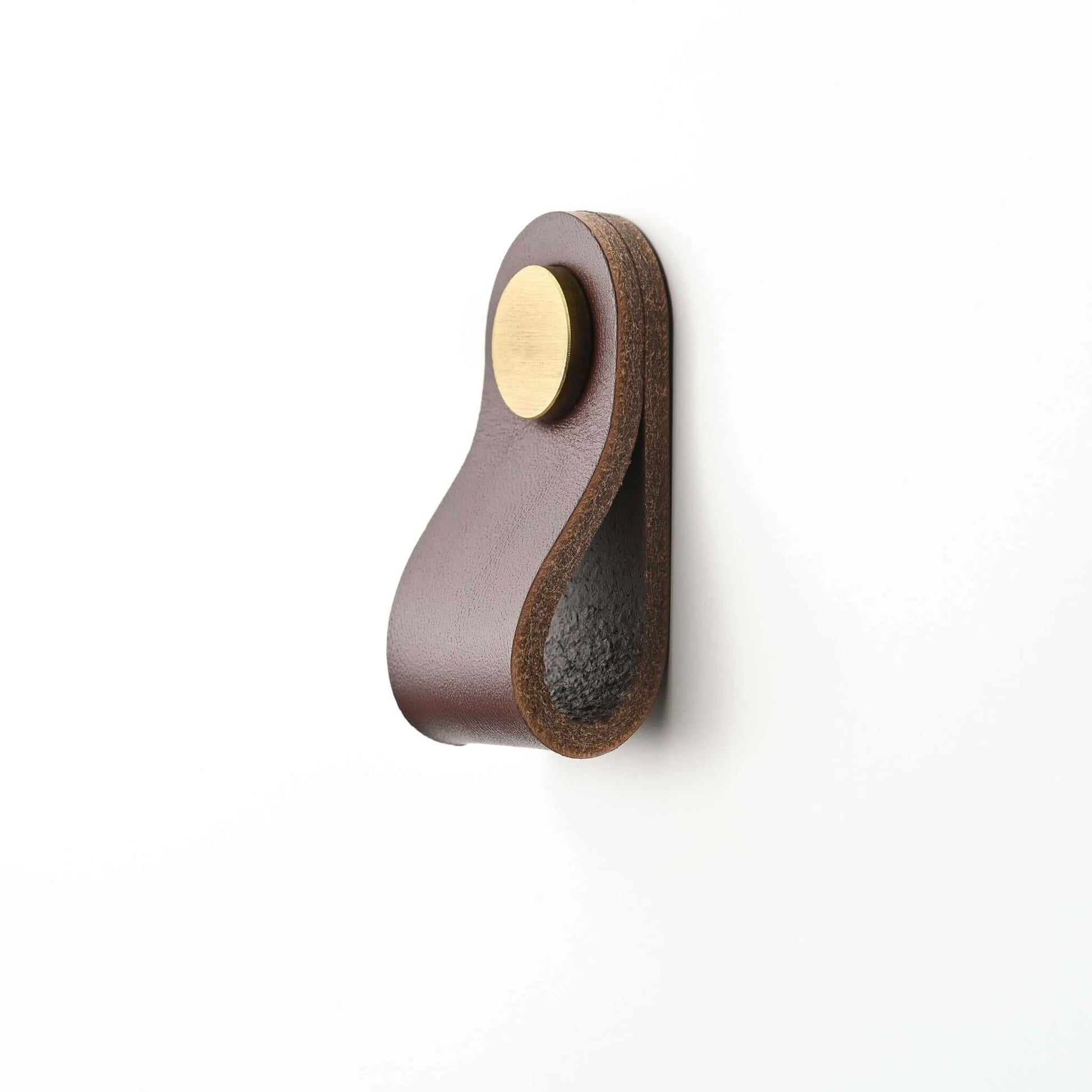 kastanje dunne kleine ronde lederen ladegrepen, lederen kastgrepen, lederen grepen, Ledergriffe, poignees cuir