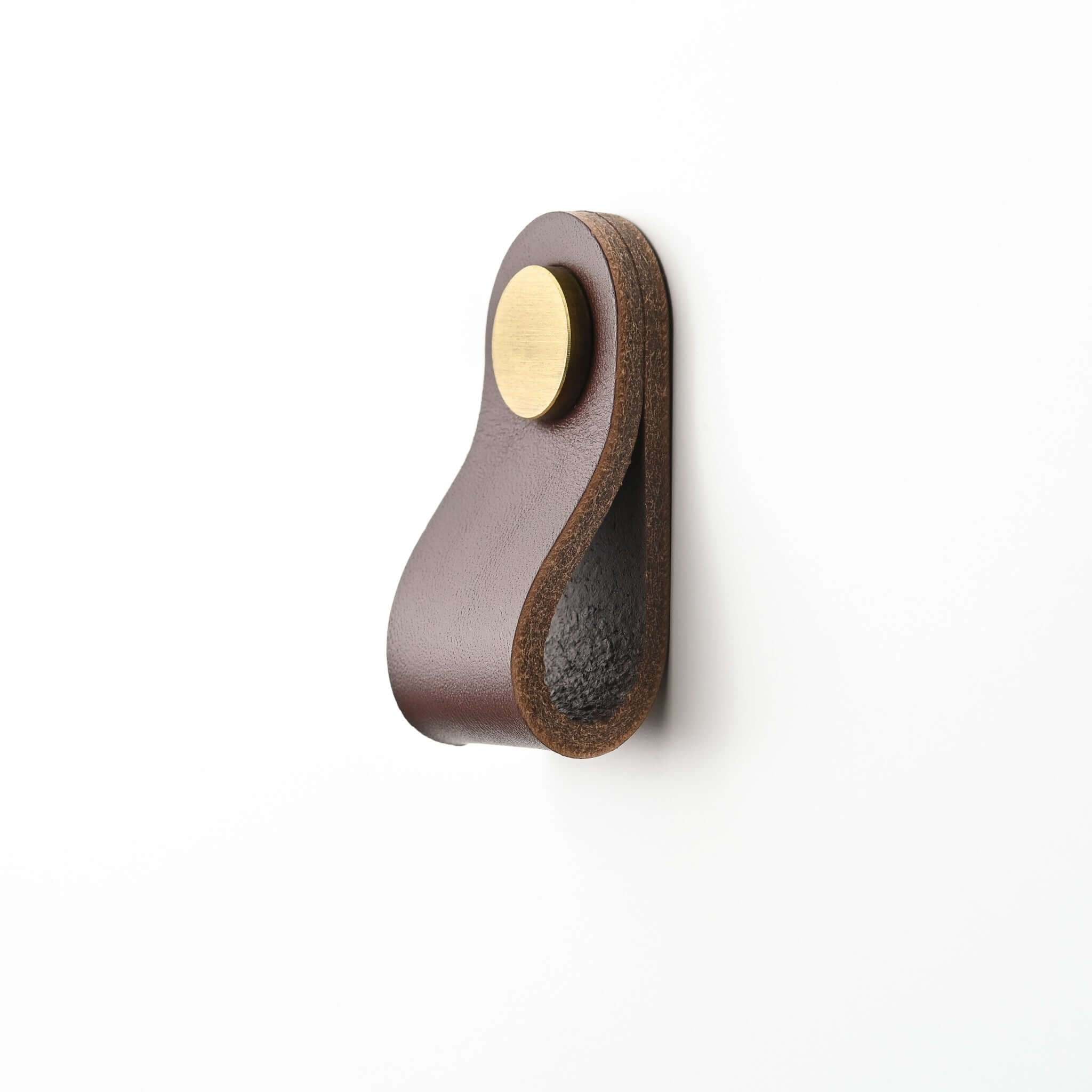 kastanje dunne kleine ronde lederen ladegrepen, lederen kastgrepen, lederen grepen, Ledergriffe, poignees cuir