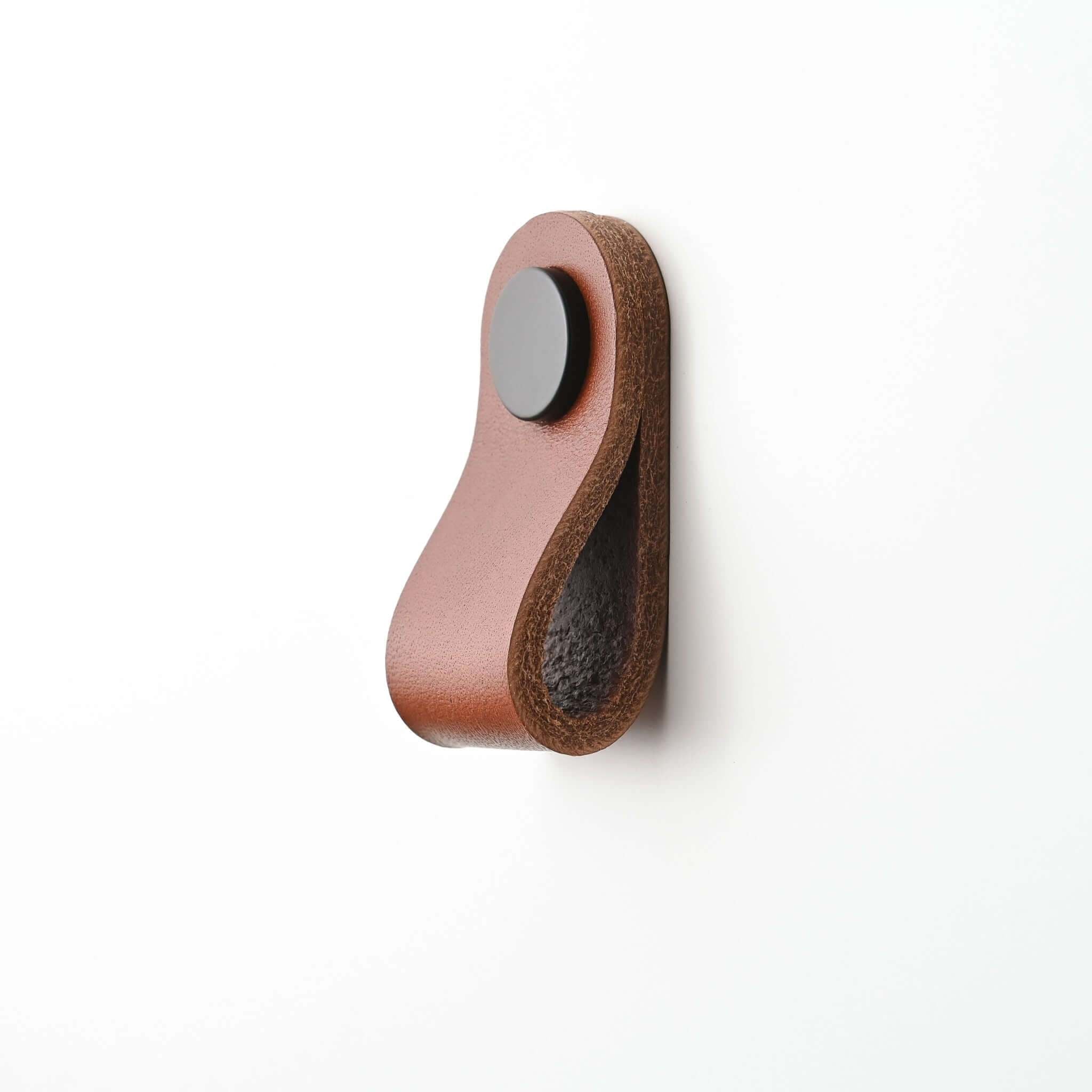 donkerbruine dunne kleine ronde lederen ladegrepen, lederen kastgrepen, lederen grepen, Ledergriffe, poignees cuir