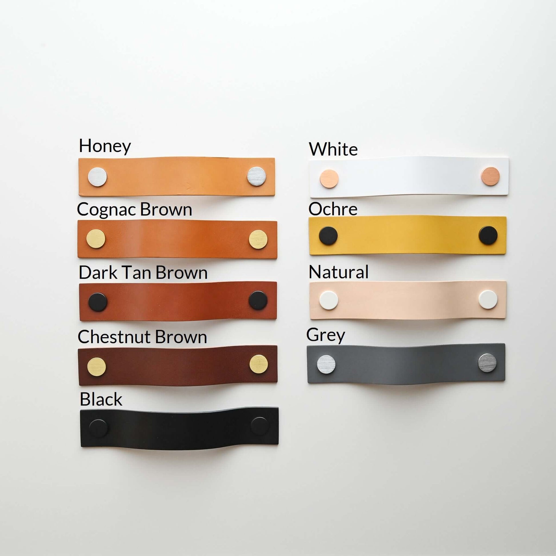 tekst grote rechte handgrepen van leer voor lades, handgrepen van leer voor kasten, handgrepen van leer, Ledergriffe, poignees cuir