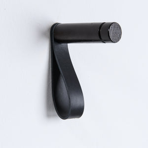 wood wall hook black leather strap