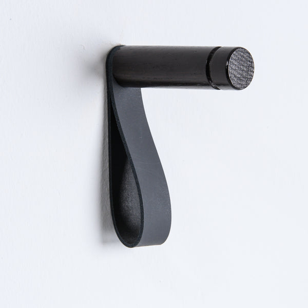 wood wall hook grey leather strap