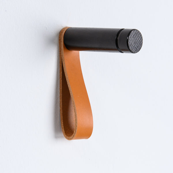 wood wall hook honey leather strap