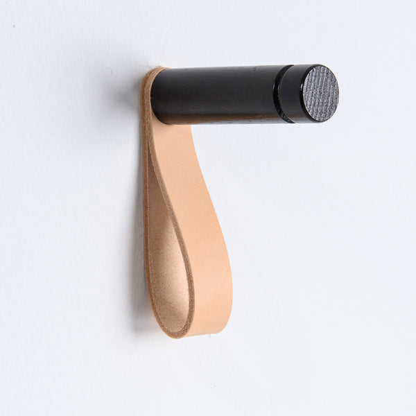 wood wall hook natural leather strap