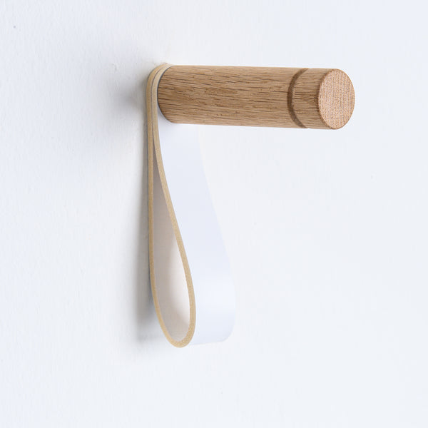 wood wall hook white leather